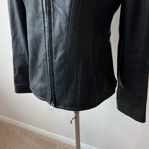 Vintage Y2K Banana Republic Black Leather Jacket Womens Medium Zip Up - Picture 6 of 15